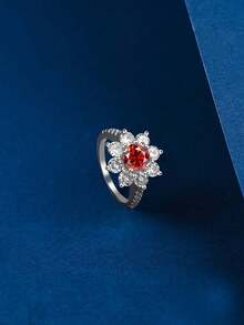 向日葵莫桑石订婚戒指 1ct 迷人向日葵设计 有红色和白色莫桑石可供选择 S925 纯银 防过敏 非常适合婚礼和特殊场合 独特优雅的珠宝 - 1ct 紅鑽 - 查看 8
