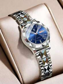 NARY 1 pièce Montre à quartz élégante pour femmes avec calendrier à la mode et cadran de jour, bracelet en acier inoxydable, convient pour le port quotidien et les fêtes