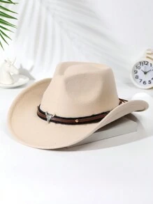 1 pièce Chapeau de cow-boy unisexe décoré d'une tête de bétail, chapeau de style boho cowboy/cowgirl Fedora pour fête et Halloween