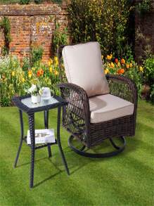 2-Story Outdoor Wicker Glass Top Table With Storage Space And Patio Decor Furniture