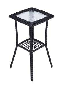2-Story Outdoor Wicker Glass Top Table With Storage Space And Patio Decor Furniture