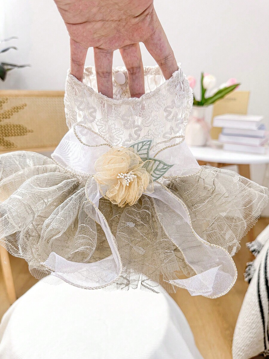 PETCIRCLE 1pc Pet Dress, Lace Princess Tutu Skirt With Bow And Flower Design For Dogs And Cats