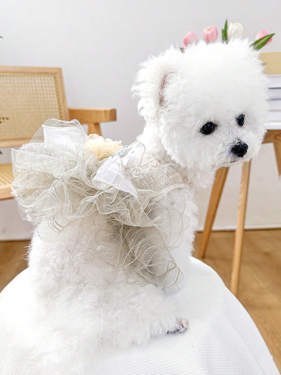PETCIRCLE 1pc Pet Dress, Lace Princess Tutu Skirt With Bow And Flower Design For Dogs And Cats