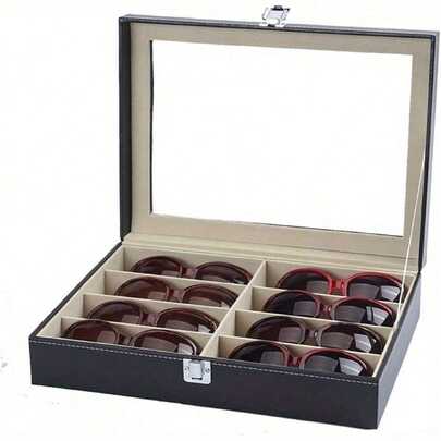 Sunglasses Storage Sunglasses Case Sunglasses Organiser With Clear Glass PU Leatherette 8 Grid Sunglasses Organizer Box Sunglass Storage Case Box For Women & Men Back To School Dormitory Storage