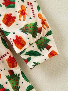 2 Stück/Set Baby Mädchen Weihnachten Themen Langarm Bodysuit, Rundhals Bodysuit mit Ganzflächenprint von Weihnachtsbaum & Süßigkeiten Design - Verschiedenfarbig - Übersicht 5