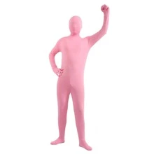 万圣节角色扮演成人男士纯色紧身隐形人连体衣黑色连体衣，儿童牛奶丝氨纶连体衣色度键摄影 - 粉色 - 查看 6