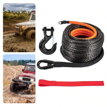 SHZICMY 3/8" X 92FT 25500LB Synthetic Winch Rope W/Hook Car Tow Recovery Cable Truck SUV