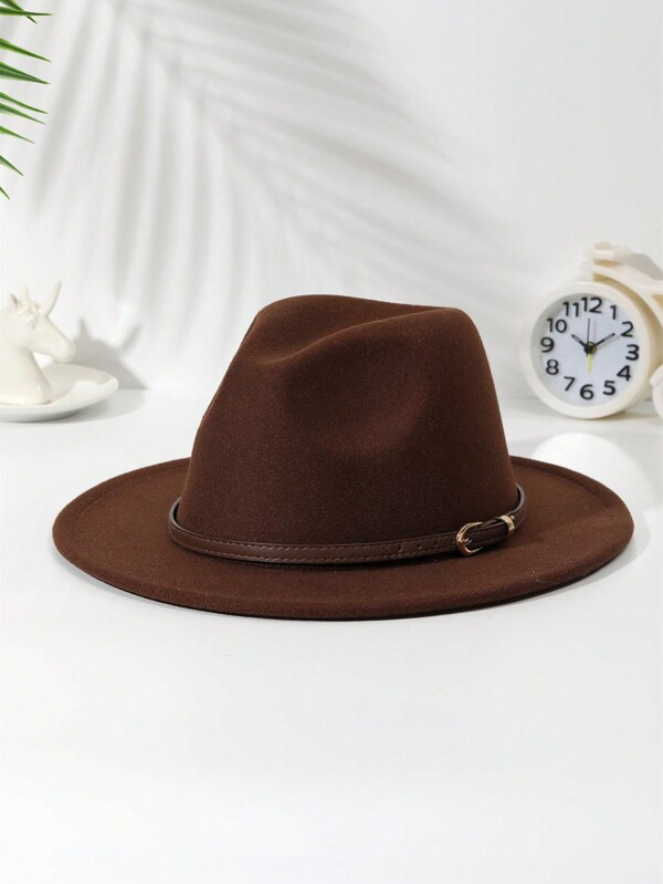 1pc Unisex Belt Decor Boho Fedora Hat Jazz Panama Hat Soft Felt Hat Western Cowboy Style Hat Suitable For Daily Use