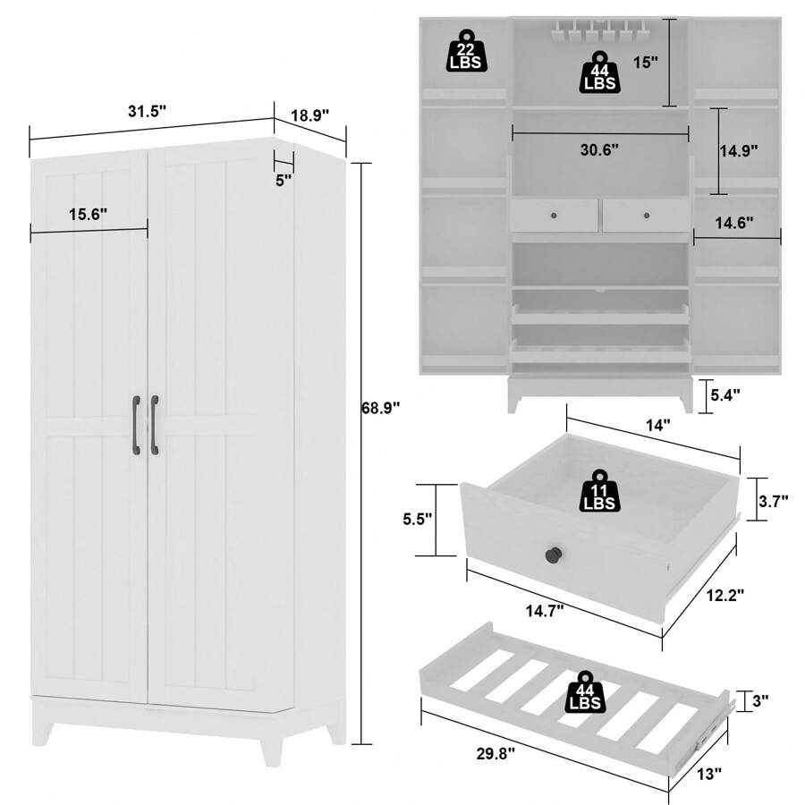 ECACAD Pantry Buffet Versatile Food Wine White Wood Grain