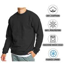 Men's Crew Neck Fleece-Lined Pullover Sweater - Black - View 4