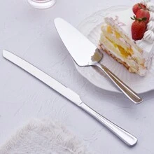 Pastry Cake Pie Knife And Server Set, Stainless Steel Spatula Pizza Cake Cutter Set For Wedding, Birthday, Parties - Silver - View 3