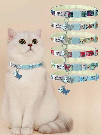 1pc Personalized Butterfly & Flower Pet Collar, Adjustable Size Buckle Non-Choke Design, Suitable For Cats Or Small Dogs, Customizable Name/Phone/Address Cat ID Tag