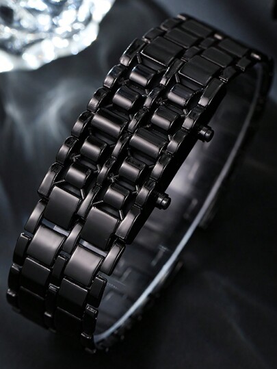 1pc Stylish New Business LED Digital Horloge Stainless Steel ation view 2