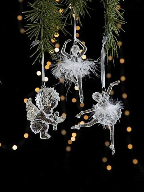 Angel Ornaments Christmas Tree Ornaments Transparent Acrylic Angel Ornaments, Transparent Acrylic Pendant Angel Light Luxury Decoration Suitable For Christmas Tree Decorations, Festive Atmosphere Decorations, Home Decorations Christmas Decorations Room Decor Winter
