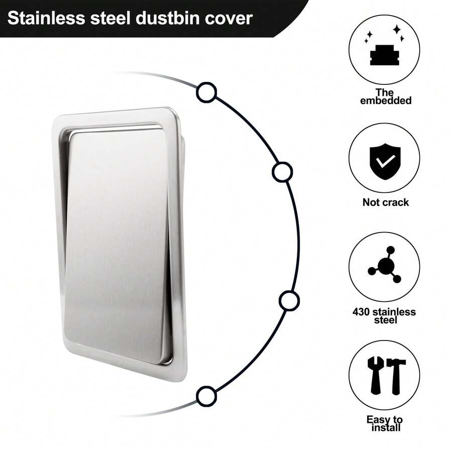 Stainless Steel Garbage Flap Lid Trash Bin Cover Flush BuiltIn Balance