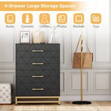 4 Drawers Dresser Chests For Bedroom, Tall Wood Rustic Chest Of Drawers With Wide Metal Handle, White Dresser Drawer Organizer For Bedroom,Living Room,Hallway And Entryway - 粉色 - 查看 8