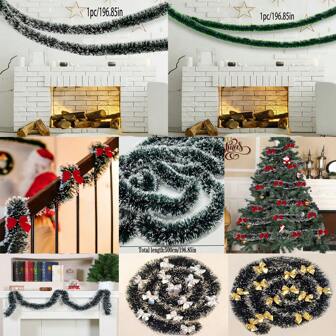 1set/2pcs/4pcs/6pcs, 2m/5m/Extra Long Extra Thick Christmas Tinsel Garland, Party, Christmas, Birthday, Wedding, Carnival, Easter Christmas Party Decoration, Fluffy Metallic Wire Wreath, DIY Bow Ornament, Artificial Plants, Suitable For Christmas Tree, Christmas Tree Skirt, Staircase Decor, Fireplace, Wall Hanging Best Gifts Birthday Home Decor Christmas Decorations Room Decor Winter