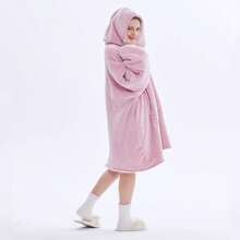 Cozy Oversized Hooded Wearable Blanket - Super Soft Sherpa-Lined Reversible Hoodie Sweatshirt With Kangaroo Pocket, Machine Washable - Pink - View 5