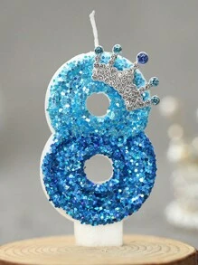 1 pieza Vela de pastel de cumpleaños con diseño de corona y número, vela de pastel de cumpleaños de color azul pavo real, decoración para fiesta de cumpleaños y boda - Multicolor - Ver 18