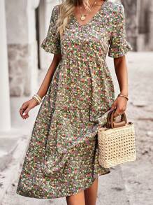 Women's Dress Summer Lady Sundress V Neck Basic Slim Fitted - Green - View 4