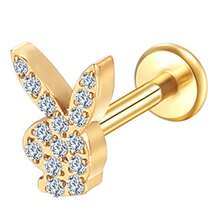LABRET PIERCING SURGICAL STEEL PVD BUNNY ZIRCONIA SET 1.2X8 - Vàng - Xem 1