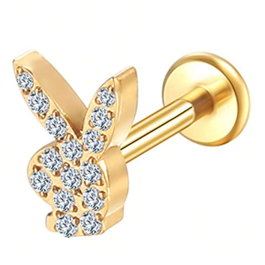 LABRET PIERCING SURGICAL STEEL PVD BUNNY ZIRCONIA SET 1.2X8 - Vàng - Xem 1