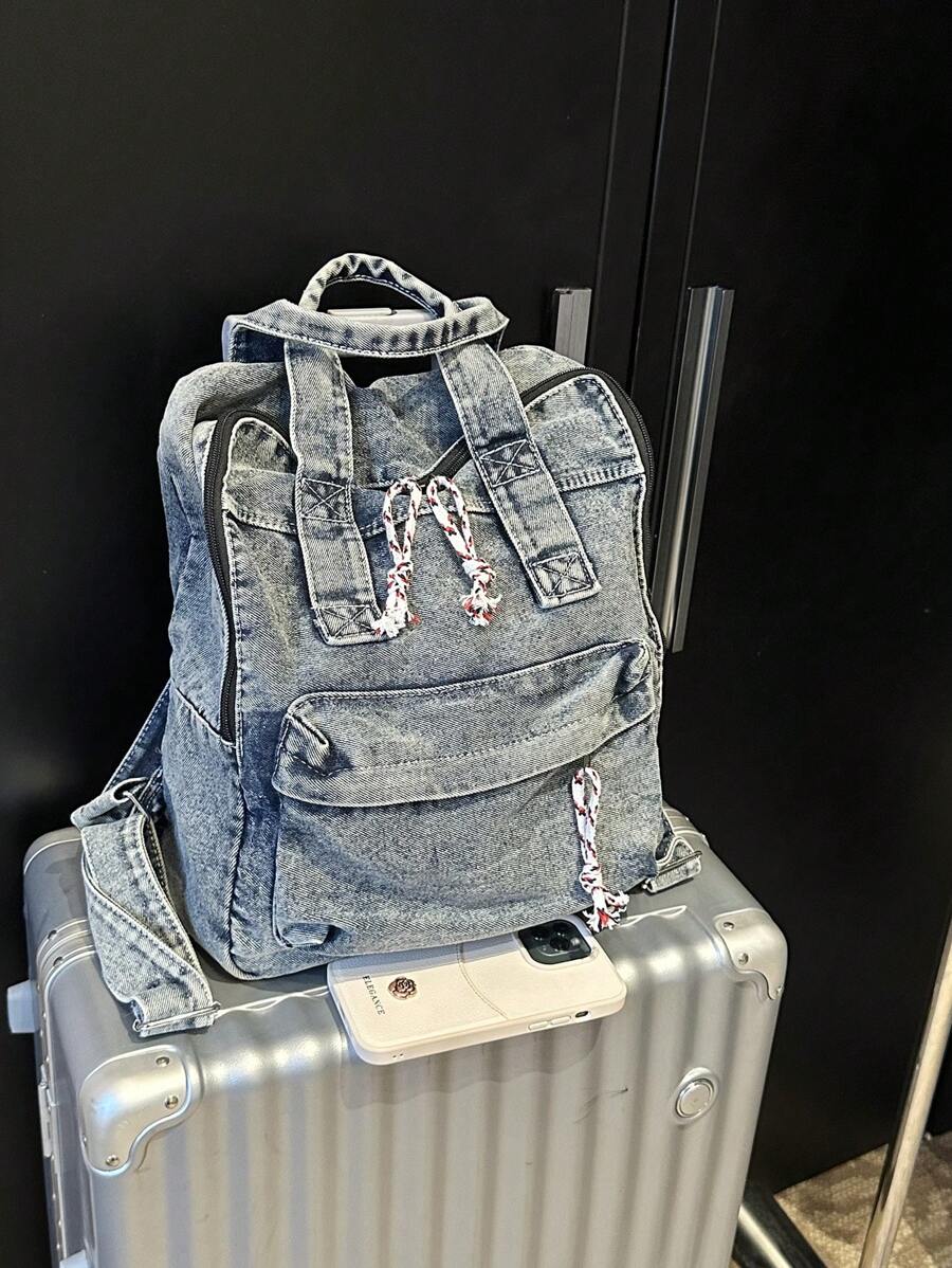 Dedoo Ba lô denim họa tiết cổ điển, dung tích lớn, kiểu dáng phương Tây dành cho nữ, cặp sách thường ngày cho thanh thiếu niên và học sinh, thích hợp để đựng sách vở, đồ mua sắm, đồ dùng học tập, vật dụng cần thiết cho phụ nữ, nữ sinh và học sinh.