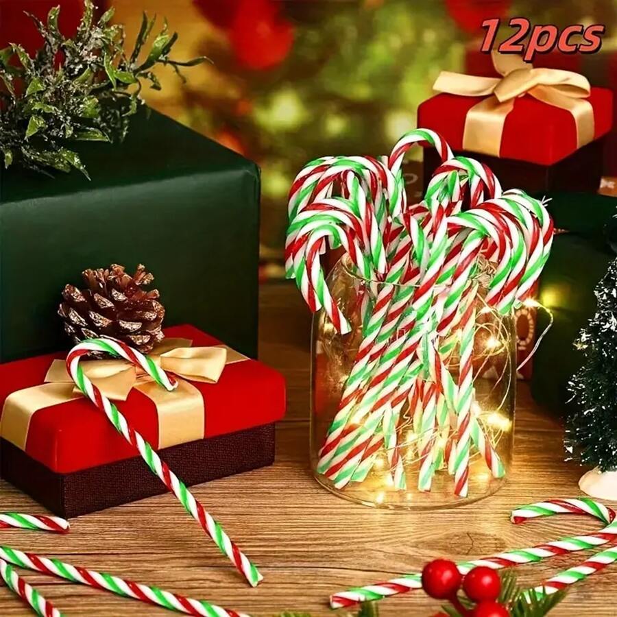10 Peças/Pacote Bengala de Doce de Natal, Presentes de Natal DIY e Bengala de Doce Decoração de Natal, Adequado para Quarto, Janela, Escada, Batente de Porta, Lareira e Decorações de Festa de Natal - Multicolorido - Visão 1