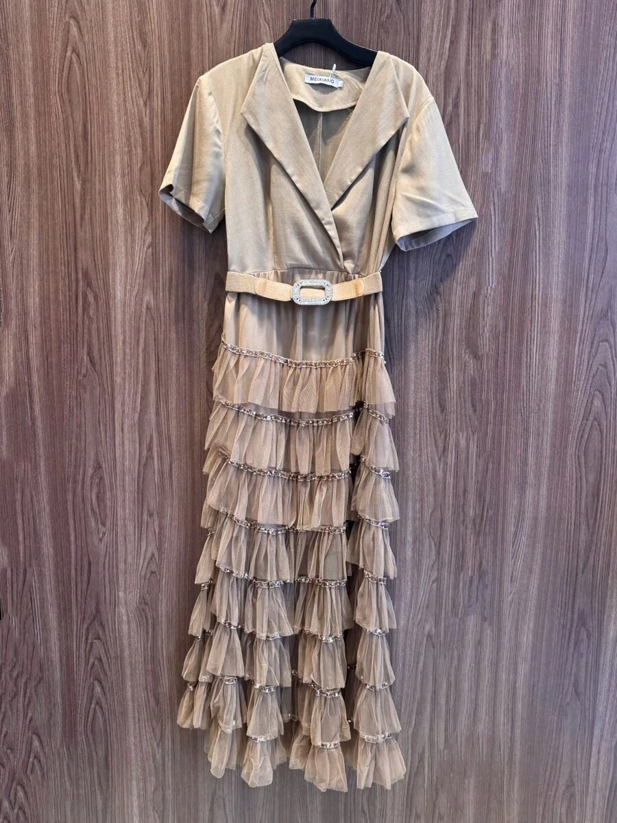 Popular Fashion Mesh Splicing Dress And Suit Skirt/GA301 - 卡其色 - 查看 1
