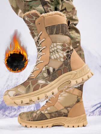 Autumn Winter New Couples Thermal Lined Warm Hiking Boots, Outdoor Tall Boots For Men