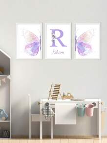 3pcs Custom Name Art Poster Personalized Butterfly Canvas Hanging Pictures Aesthetic Wall Art Dopamine Fashion Poster Nursery Kids Room Wall Decoration Girls Bedroom Decor Birthday Gift No Frame, Valentine Day, Valentine Day Decor Gifts Graduation, Multi-Functional, Durable, Quick Dry, Waterproof, Anti-Mold, Reusable, Ornamental School, Office, Tea Room, Home, Garden, Graphic Print