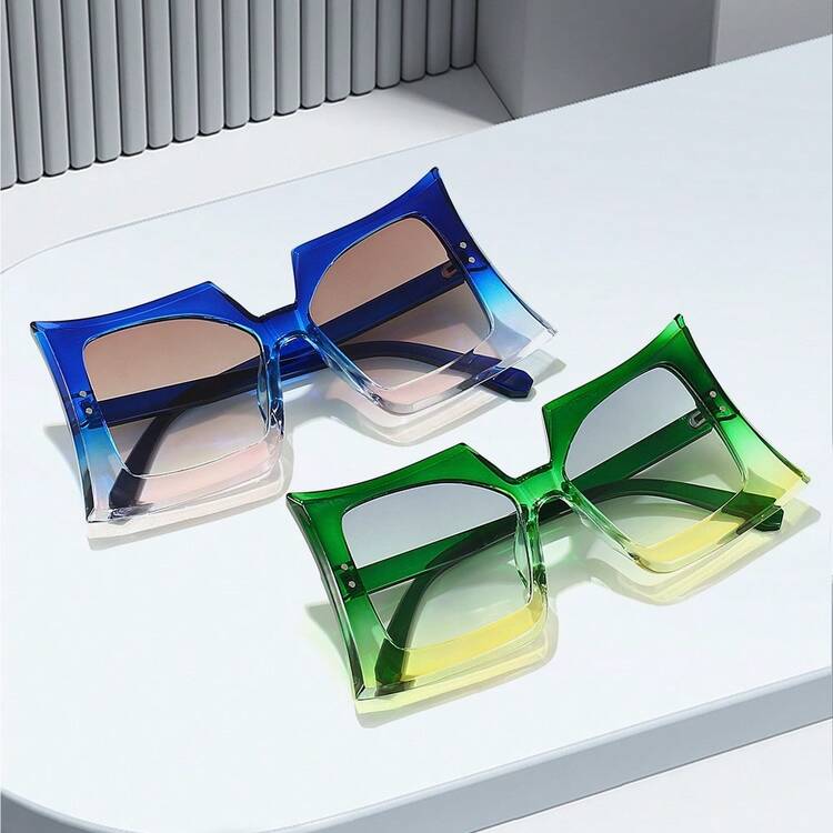 Un par de gafas de sol de moda únicas envueltas en lazos para mujeres - Gafas de sol cuadradas de moda extra grandes - Accesorios de regalo y de playa para mujeres, gafas de sol, gafas de sol - Multicolor - Añade 4