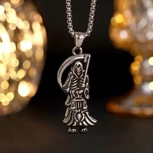 Holy Death Pendant Punk Fashion Vampire Silver Necklace Gothic Jewelry - Silver - View 15