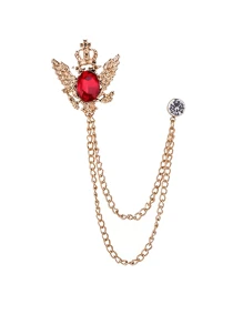 1pc Elegant Men's Brooch With Chain - Multifunctional Lapel Pin And Badge For Suits, Ties, Hats And Scarves - Red/Blue/Black