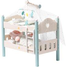 Robotime 18" Doll Bunk Bed Baby Doll Beds Wooden Doll Cribs Cradle For 18 Inch Dolls Furniture Toy With Bedding,Fits American Girls Dolls Bed - 藍色 - 查看 2