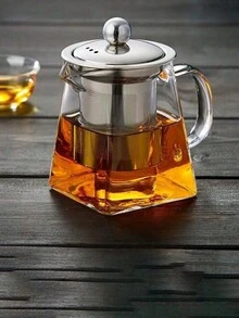 1个高硼硅玻璃茶壶，带不锈钢滤网，方形花纹公平贸易玻璃茶壶 - 無色 - 查看 9