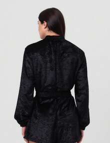 Black Suede Zipper Jumpsuit With Labrava - màu đen - Xem 2