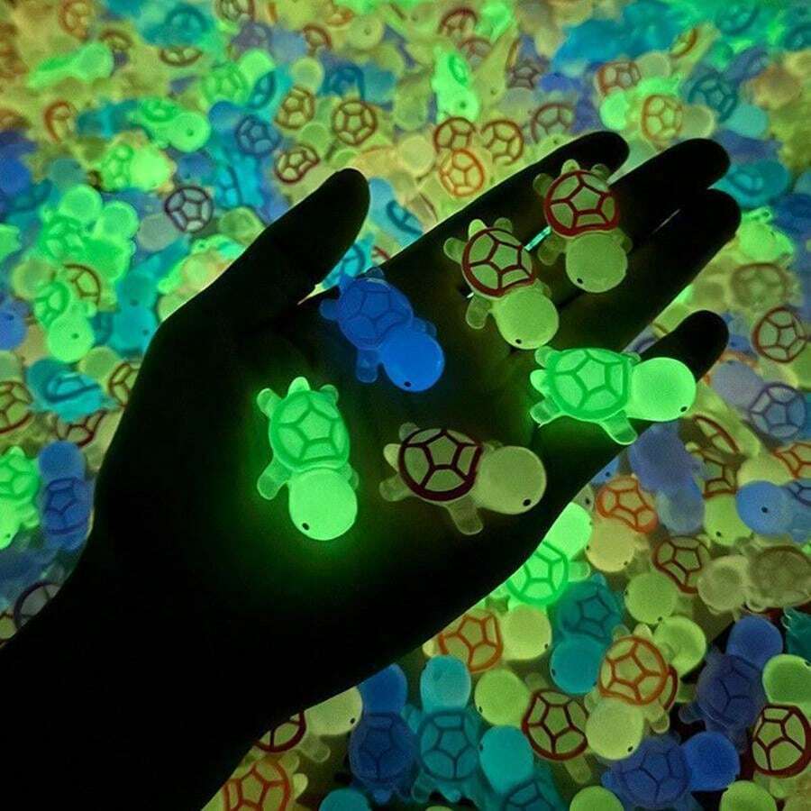 6 Pcs Color Random Turtles For Crafts, Mini Resin Tortoise Glow In The