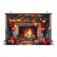 1 cái, Nền chụp ảnh lò sưởi Giáng sinh Polyester, Trang trí tiệc ngày lễ, Biểu ngữ ngoài trời, Không cần nguồn điện, Thích hợp cho ảnh chân dung, Lễ kỷ niệm sinh nhật, Giáng sinh - Nhiều màu - Xem 3