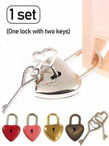 1set Heart Shape Padlock And Key Set Padlock With Key,Heart Lock Zinc Alloy Suitcase Luggage Bag Anti-Theft Lock,Mini Luggage Hardware Lock, For Suitcase Jewelry Box,Wedding Locks And Keys Working Keys And Locks Decorations,Gym Lockers(Five Olors To Choose From)