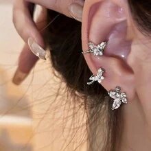 2 件水晶和水钻蝴蝶夹式耳环，适合女性日常或节日佩戴 - 槍黑色 - 查看 5