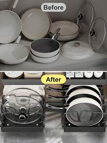 Cabinet Bottom Pots And Pans Organizer, Cabinet Sliding Lid Organizer, Pull-Out Cabinet Organizer With 8 Adjustable Dividers - 黑色 - 查看 4