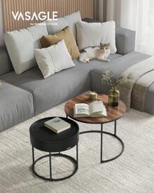 VASAGLE Tavolini da Salotto, Set di 2 Tavolini Rotondi ad Incastro, Stile Moderno, Vano Nascosto e Vassoio, per Soggiorno Camera da Letto Balcone, Noce Naturale e Nero Inchiostro/ Beige Naturale e Nero Inchiostro/Marrone Vintage e Nero Inchiostro
