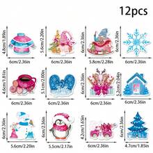 12PCS Christmas Cupcake Topper, Blue And Pink Santa Claus Snowman Christmas Tree Cake Decorations Toppers For Xmas Party Decor Supply,Christmas - Multicolor - View 8