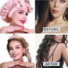 Silk Double Layer Bonnet With Heatless Hair Curler Set, Overnight Curl Kit To Sleep In, Satin Lined Hair Bonnet And Heatless Curls Headband For Women Natural Curly Shower Cap Sleep Cap Home Bathroom Decor Summer Back To School - Pink - View 3