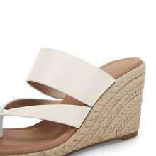Women's Espadrille Wedge Sandals Platform Thong Leather Strap Slides Backless Slip On Summer Casual Flip Flops Christmas Gift & New Year Gift - trắng - Xem 5