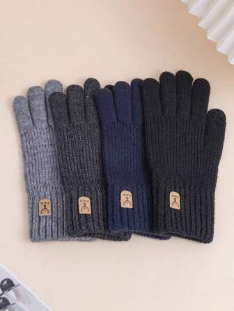 1 par unisex stickade akryl handskar med helfinger med elastisk handled - pekskärmskompatibel, varma kallt väderhandskar för avslappnad vinterbruk