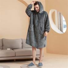 1 chiếc chăn trùm đầu dày 2 lớp bằng vải tổng hợp dùng cho mùa thu đông, đồ ngủ mặc nhà cỡ lớn phổ thông cho nam và nữ có thể mặc bên ngoài - Xám - Xem 13