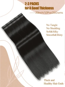 Black Hair Extensions Synthetic Hair With Micro Hole 20 Inch 10 Pcs Tape In Synthetic Hair Extensions Invisible PU Skin Weft Tape In Hair Extensions For Women - Black - View 3