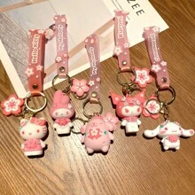 Sanrio Porte-clés figurine Kawaii Anime Fleurs de cerisier Sakura mignon pour fille. Accessoire pour Noël, voiture, sac à dos d'école, cadeau